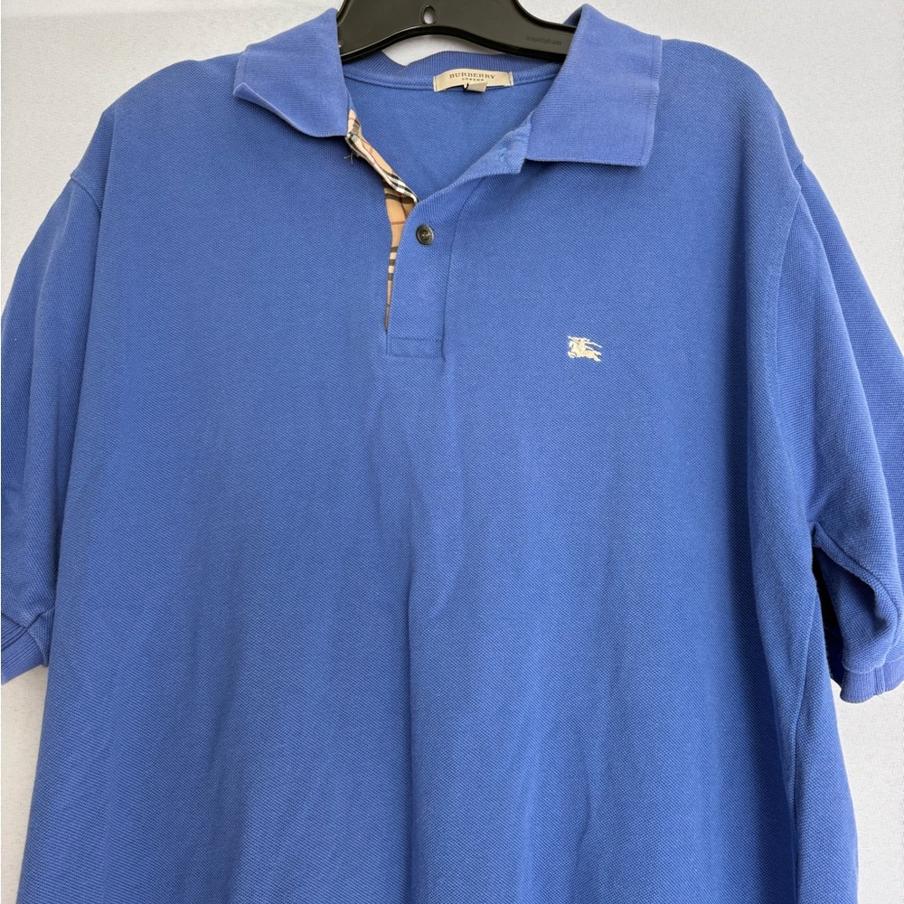 Burberry Royal Blue Short-Sleeve Polo with Check Trim - Picture 2 of 6